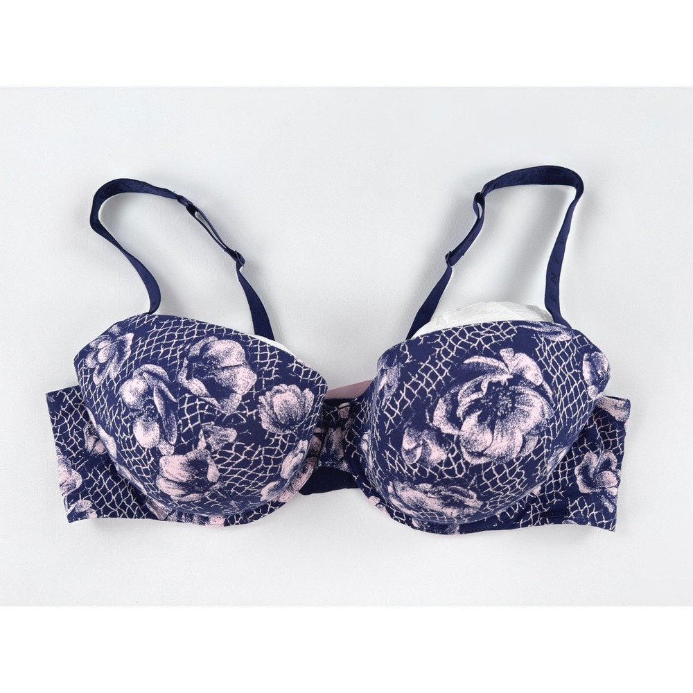 Savage X Fenty Cotton Essentials Padded Demi Bra Dark Stormy Blue Supa Bloom 44D